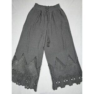 Miss Me Large Black Wide Leg Crochet Trim Palazzo Pants Boho